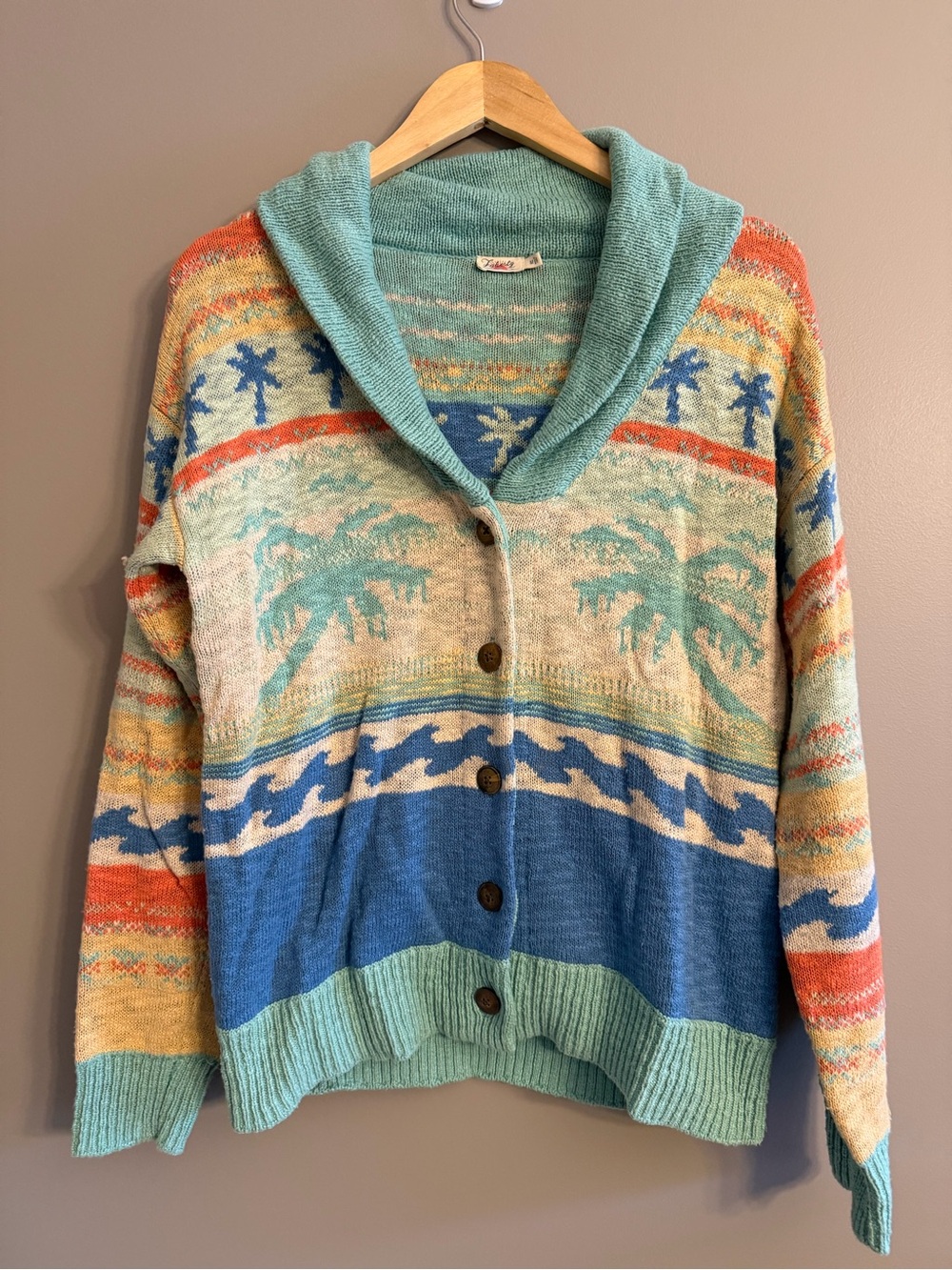 Faherty Palm Isle Cardigan Sweater M 100% Organic Cotton Shawl Collar